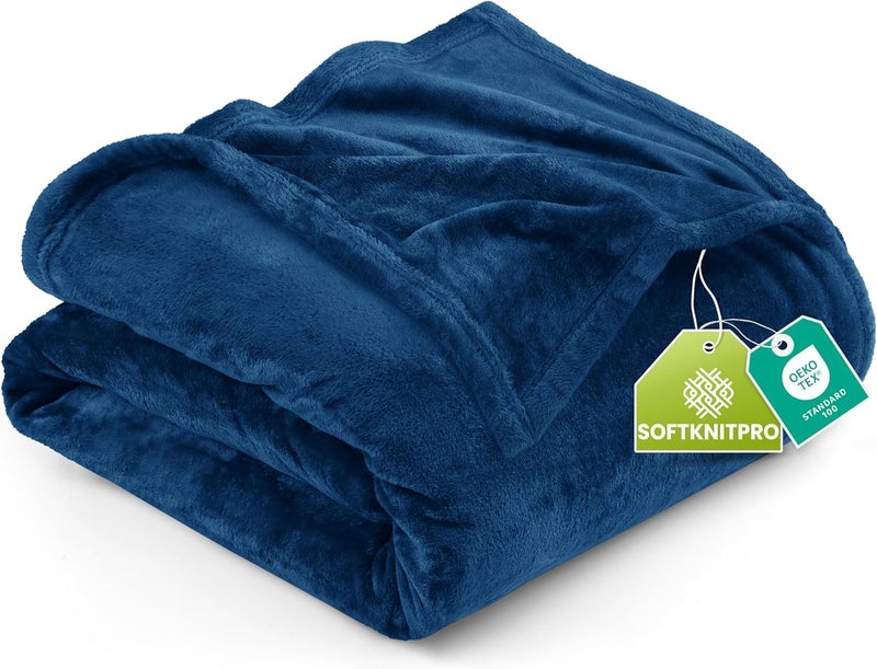 Utopia Bedding Fleece Blanket Queen Size Navy 300GSM Luxury Bed Blanket Anti-Static Fuzzy Soft Blanket Microfiber (90x90 Inches) - Image 1