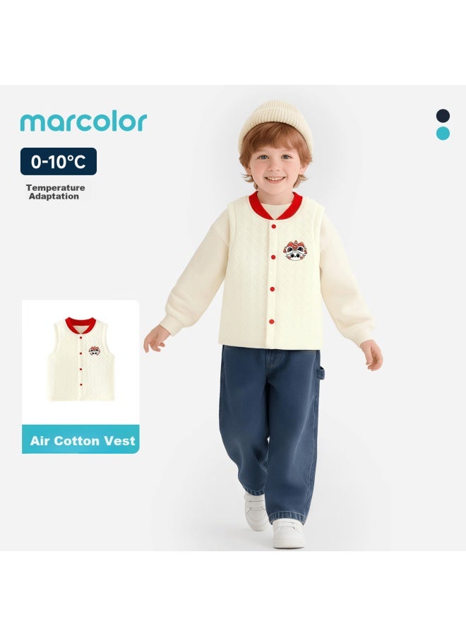 Marcolor Winter Baby Toddler Quilted Cotton Vest Warm Soft Comfortable Outerwear White Red Little Tiger Cat 110 - Image 1