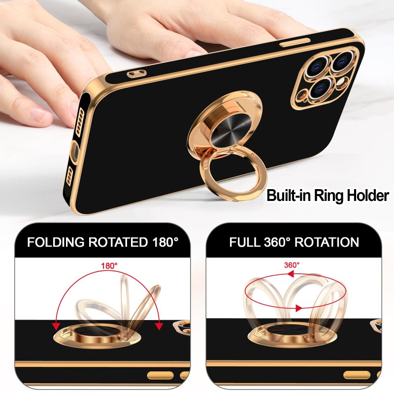 Hython Case for iPhone 12 Pro Case with Ring Stand [360Â° Rotatable Ring Holder Magnetic Kickstand] Luxury Plating Rose Gold Soft TPU Bumper Shockproof Protective Phone Cases Cover Women Girls, Black - Image 4