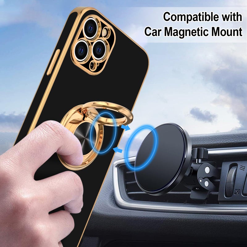 Hython Case for iPhone 12 Pro Case with Ring Stand [360Â° Rotatable Ring Holder Magnetic Kickstand] Luxury Plating Rose Gold Soft TPU Bumper Shockproof Protective Phone Cases Cover Women Girls, Black - Image 5