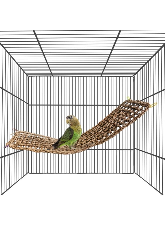 28.3in Bird Seagrass Mat,Natural Grass Woven Net Hammock Hanging on Parrot Cage with 4 Hooks,Parakeet Climbing Rope Ladder Chew Toys for Lovebird Conure Budgie,Cockatoo Supplies - Image 1