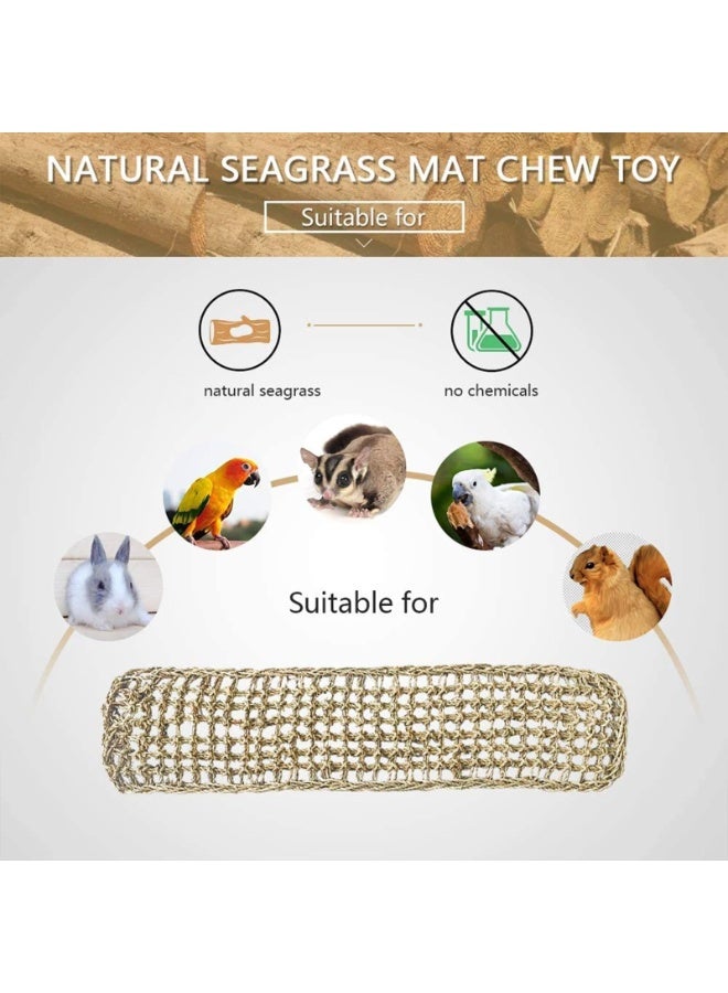 28.3in Bird Seagrass Mat,Natural Grass Woven Net Hammock Hanging on Parrot Cage with 4 Hooks,Parakeet Climbing Rope Ladder Chew Toys for Lovebird Conure Budgie,Cockatoo Supplies - Image 2