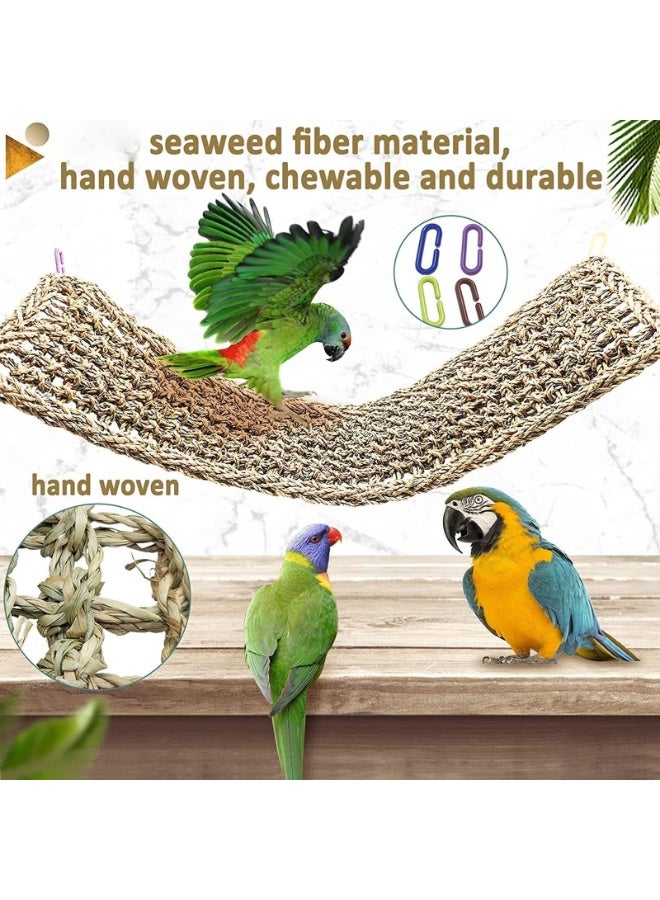 28.3in Bird Seagrass Mat,Natural Grass Woven Net Hammock Hanging on Parrot Cage with 4 Hooks,Parakeet Climbing Rope Ladder Chew Toys for Lovebird Conure Budgie,Cockatoo Supplies - Image 4