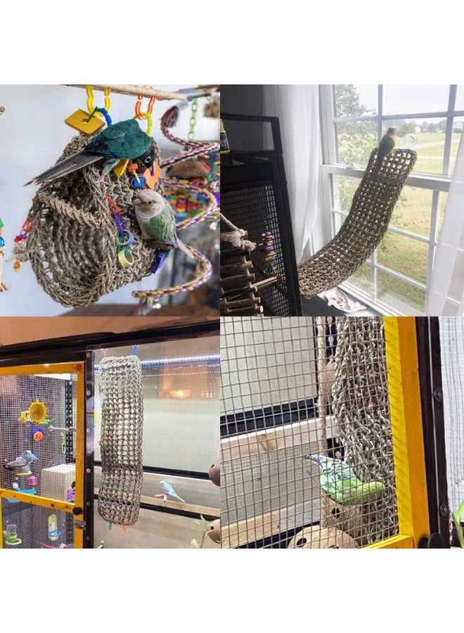 28.3in Bird Seagrass Mat,Natural Grass Woven Net Hammock Hanging on Parrot Cage with 4 Hooks,Parakeet Climbing Rope Ladder Chew Toys for Lovebird Conure Budgie,Cockatoo Supplies - Image 5