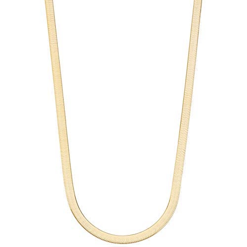 Miabella Italian Solid 925 Sterling Silver, 18Kt Gold Plated 4.5mm Flexible Flat Herringbone Chain Necklace Women, Made in Italy (YG, Length 20 Inches) - Image 1