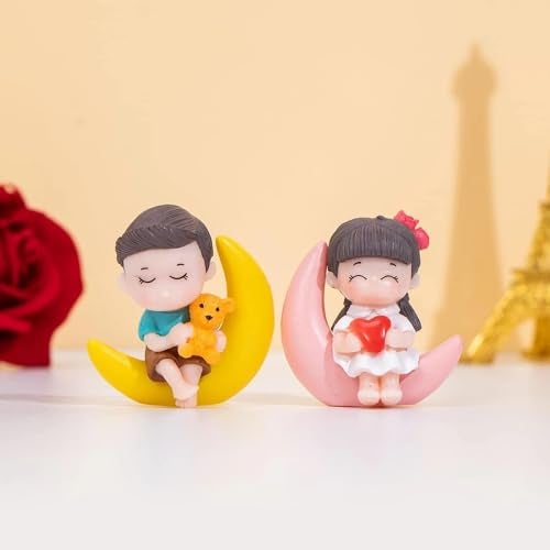 ascension Sweety Moon Couple Miniature Figurine Showpiece Gift for Your Love Romantic Valentine Day Gift for Girlfriend, Boyfriend Cute Baby Dolls Couple Showpiece Valentines Gift Items - Image 1