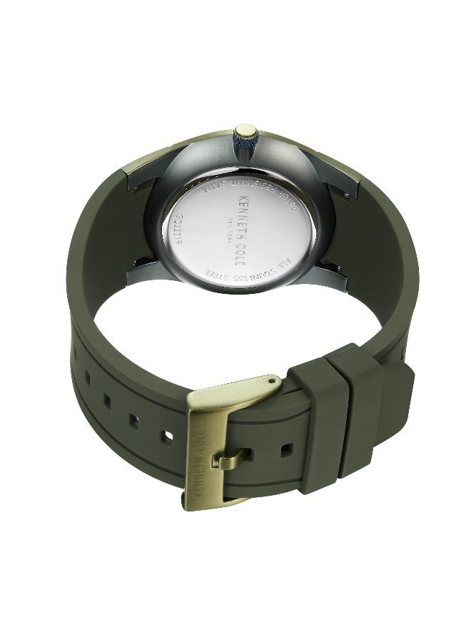 Kenneth Cole New York ساعة أنالوج رياضية عصرية للرجال بقرص رمادي دافئ وحزام سيليكون زيتوني - 42 مم - Image 3