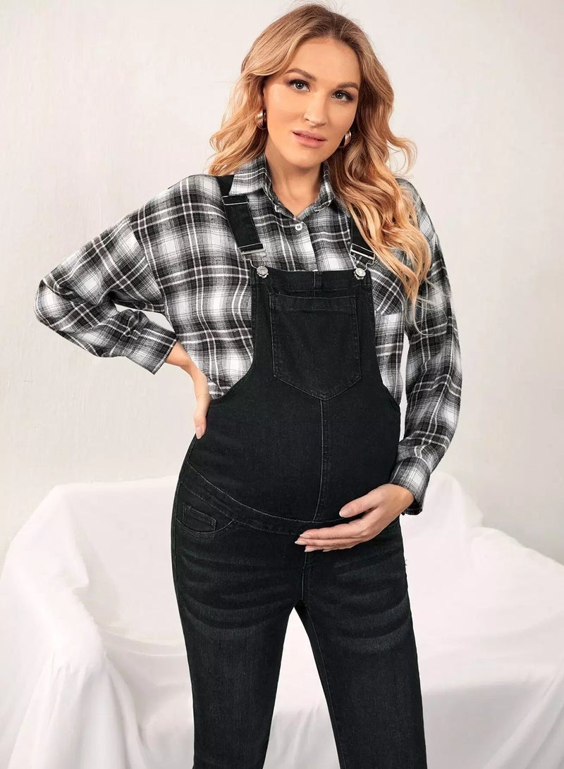 Maternity Pocket Front Denim Overall Jumpsuit Without Blouse - Image 5