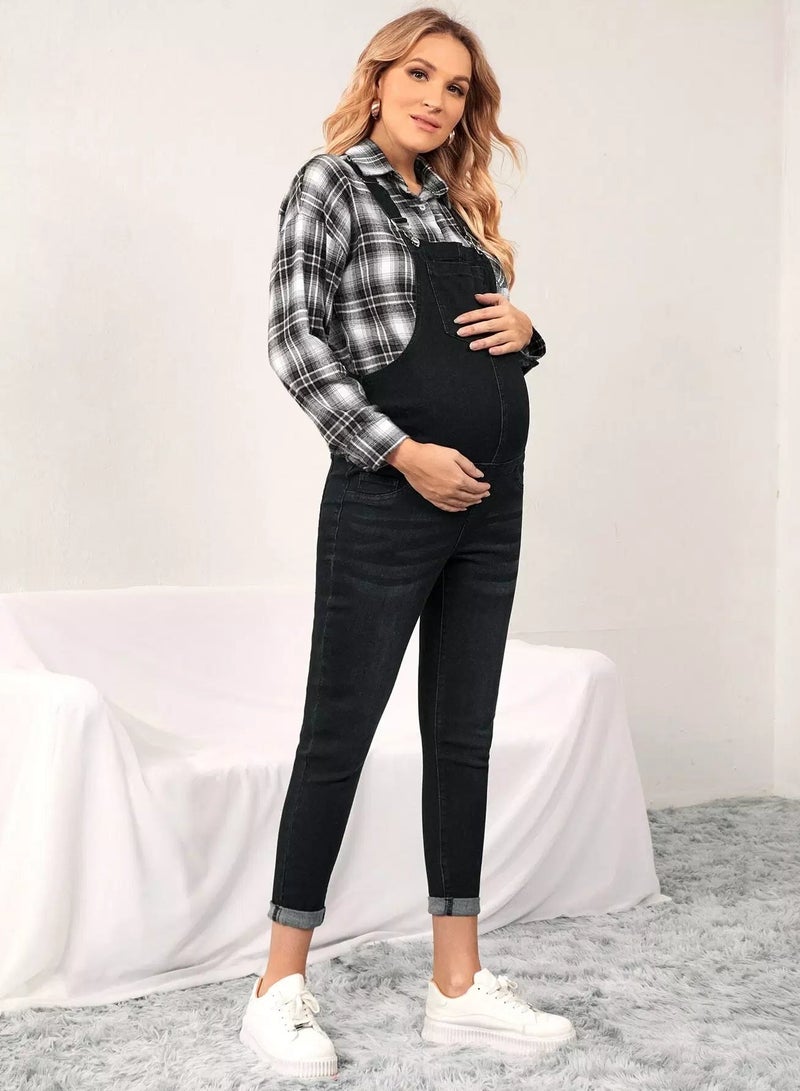 Maternity Pocket Front Denim Overall Jumpsuit Without Blouse - Image 3