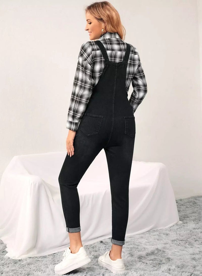 Maternity Pocket Front Denim Overall Jumpsuit Without Blouse - Image 2