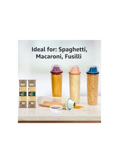 Generic Spaghetti Storage Container Set | 4-piece Tall Pasta Container Set with Measuring Cup | Multi-color Container Set for Cereal, Pasta, Rice and Grains  - Image 1