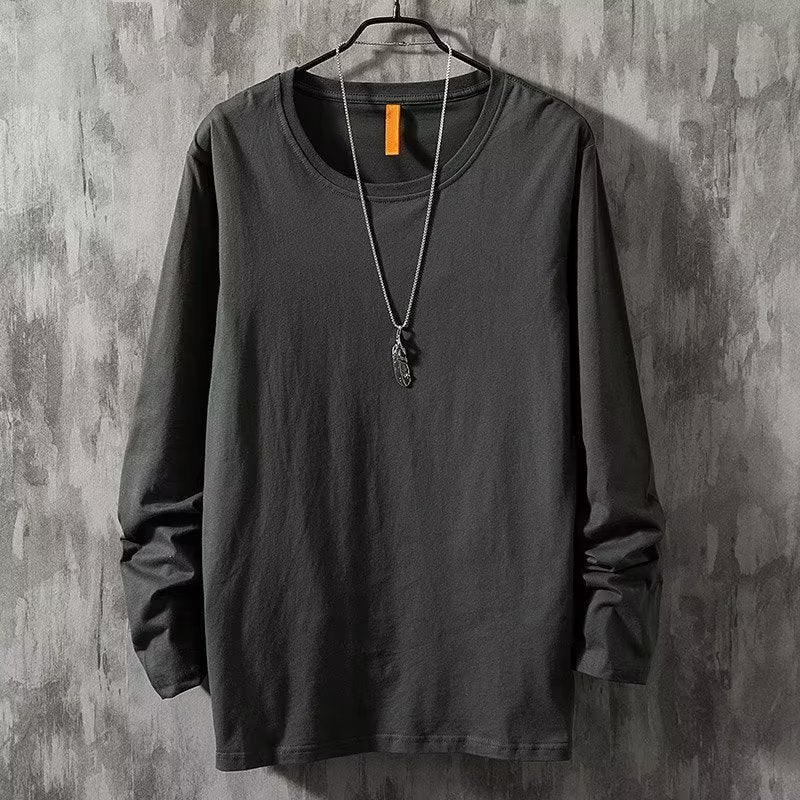 202 Spring and Autumn long-sleeved T-shirt men's fashion brand T-shirt loose handsome solid color all-match top trendy bottoming shirt - Image 3