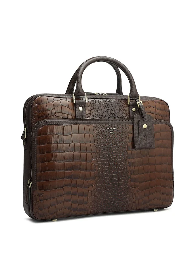 دا ميلانو حقيبة لابتوب جلد بني بحزام كتف قابل للتعديل