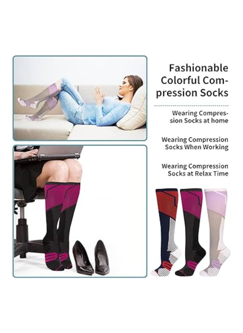 SYOSI Compression Socks for Women Men Nurs, Compression Socks for Women & Men Circulation, 20-30 mmHg Cute Fun Compression Stockings for Pregnancy Sport Travel,  (3Pair, S/M, 34-39)  - Image 5