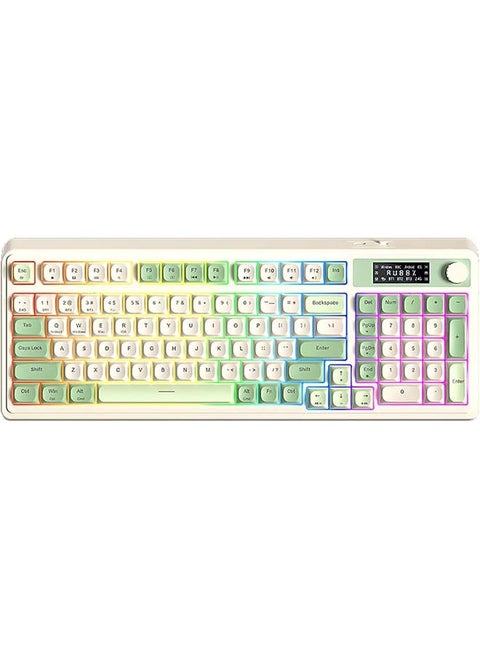 AULA S99 Pro Wireless Keyboard, Display Screen & Media Knob, Tri-Mode Bluetooth/2.4G/USB-C RGB Creamy Gaming Keyboard with Number Pad Macro Keys, Custom Computer Keyboards for Laptop PC Gamer - Green