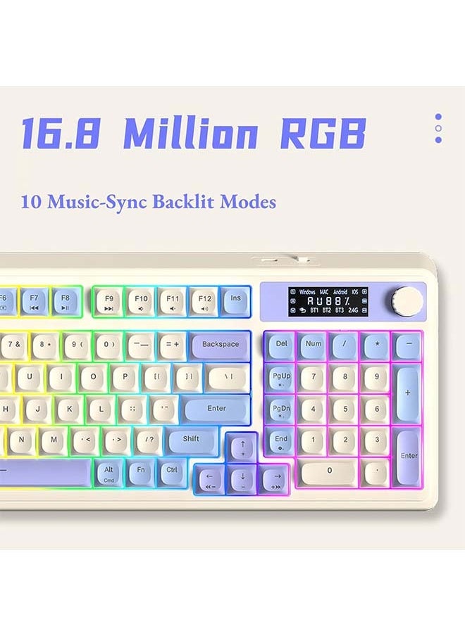 AULA - AULA S99 Pro Wireless Keyboard, Display Screen & Media Knob, Tri-Mode Bluetooth/2.4G/USB-C RGB Creamy Gaming Keyboard with Number Pad Macro Keys, Custom Computer Keyboards for Laptop PC Gamer - Green - Image 1