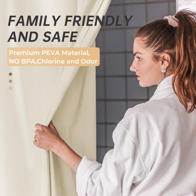 AmazerBath Plastic Shower Curtain Liner, 72 x 72 Inches EVA 8G Heavy Duty Beige Waterproof Weighted Thick Bathroom Curtain with 3 Clear Weights and 12 Rustproof Grommet Holes - Image 4