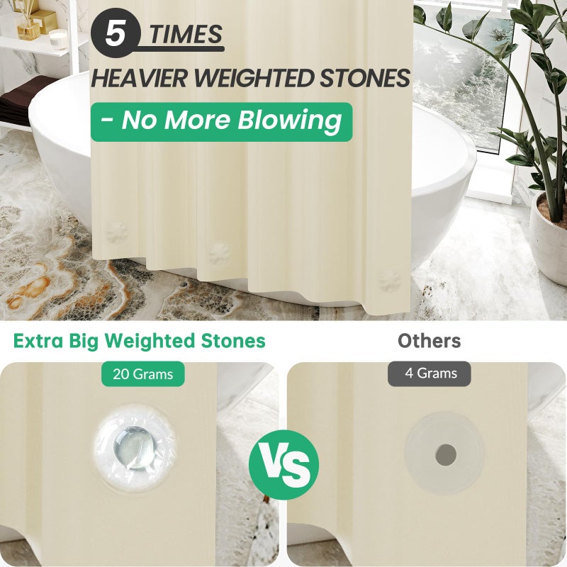 AmazerBath Plastic Shower Curtain Liner, 72 x 72 Inches EVA 8G Heavy Duty Beige Waterproof Weighted Thick Bathroom Curtain with 3 Clear Weights and 12 Rustproof Grommet Holes - Image 3