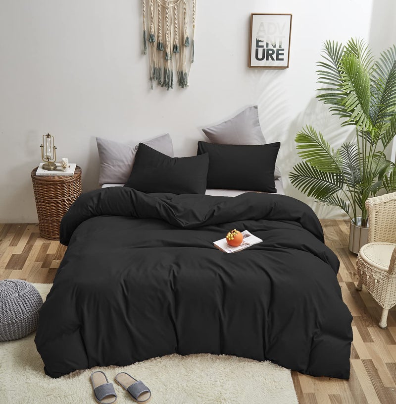 KAREVER Black Comforter Full Plain Black Bedding Pure Black Full Size Comforter Soft Durable Solid Black Comforter Set Women Men Durable Lightweight True Black Bedding Blanket Women Black Bed Set - Image 2