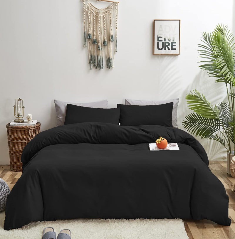 KAREVER Black Comforter Full Plain Black Bedding Pure Black Full Size Comforter Soft Durable Solid Black Comforter Set Women Men Durable Lightweight True Black Bedding Blanket Women Black Bed Set - Image 1
