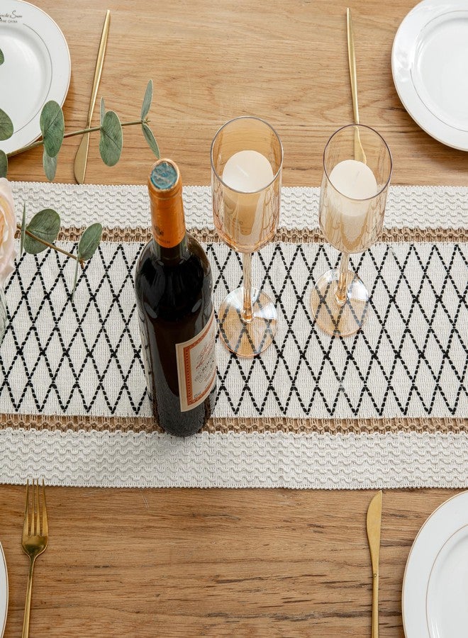Mayler Yee Table Runner Linear End, Boho Style with Tassels, Cotton & Linen, Farmhouse Home Decor for Living Room Dresser Scarfs (12x72Inch, Black & Beige) - Image 5