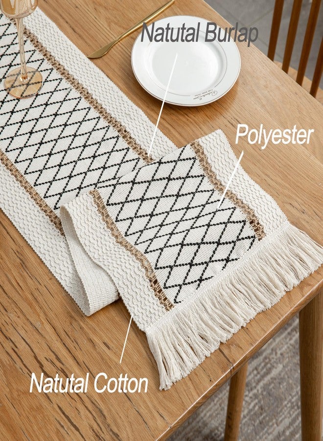 Mayler Yee Table Runner Linear End, Boho Style with Tassels, Cotton & Linen, Farmhouse Home Decor for Living Room Dresser Scarfs (12x72Inch, Black & Beige) - Image 3