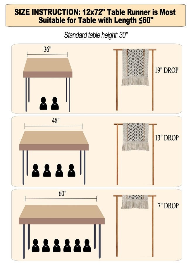 Mayler Yee Table Runner Linear End, Boho Style with Tassels, Cotton & Linen, Farmhouse Home Decor for Living Room Dresser Scarfs (12x72Inch, Black & Beige) - Image 2