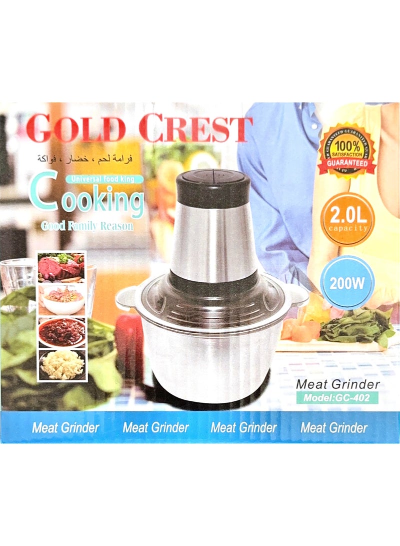 Gold Crest 2L Meat Chopper Stainless Steel, GC-402 - Image 2