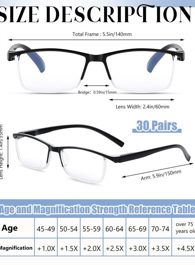 Copkim 30 Pcs Reading Glasses Bulk Half Frame Glasses Blue Light Blocking Reading Glasses for Women Men Spring Hinges Glasses (+250) - Image 2