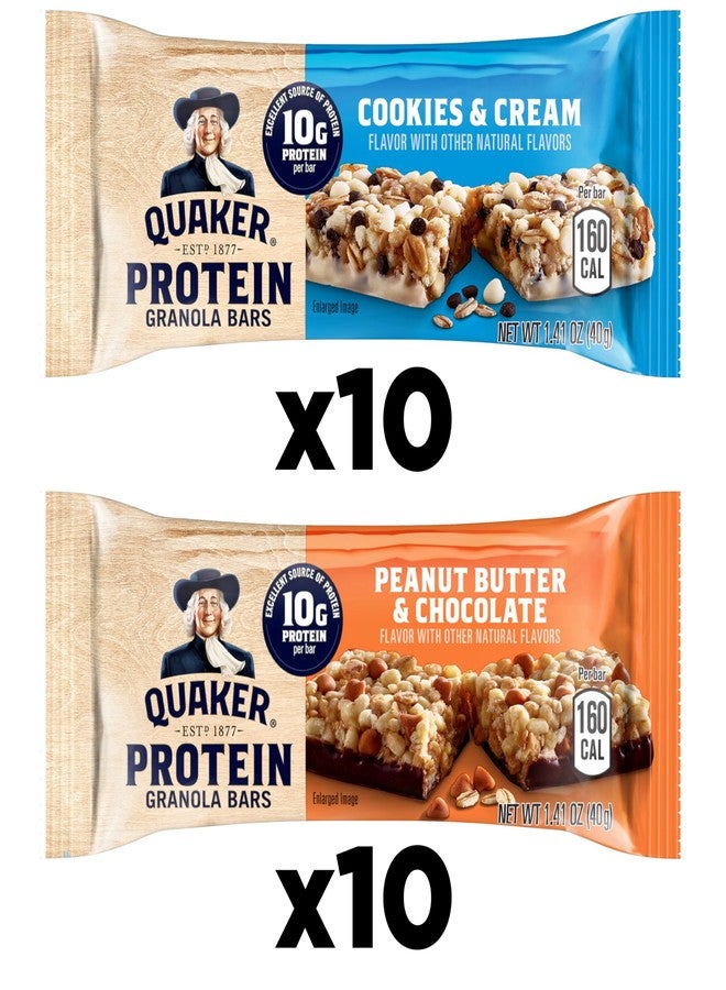 Quaker Protein Granola Bars, 2 Flavor Variety Pack, 10g Protein, 1.41 oz Bars, 20ct - Image 2