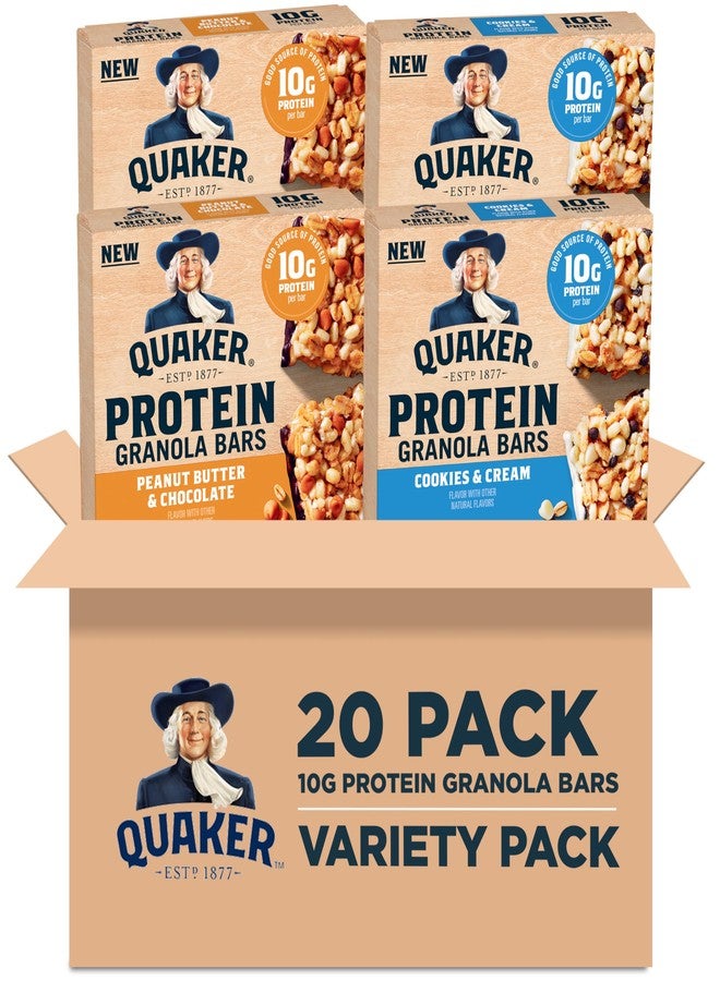 Quaker Protein Granola Bars, 2 Flavor Variety Pack, 10g Protein, 1.41 oz Bars, 20ct - Image 1