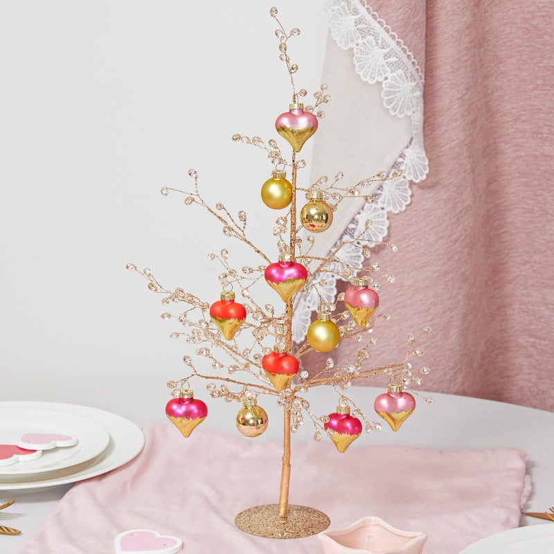 DN DECONATION 16Pcs Valentine's Day Heart Ornaments, Valentines Day Pink and Gold Glass Heart Baubles Ornament for Valentine's Day & Christmas Mini Tree Wedding Anniversary Party Decoration - Image 3