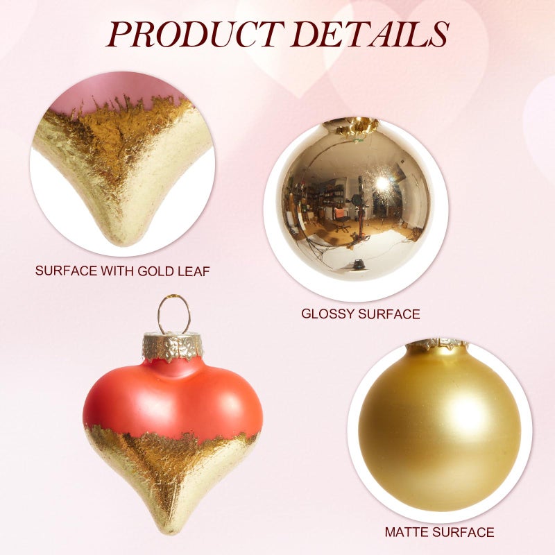 DN DECONATION 16Pcs Valentine's Day Heart Ornaments, Valentines Day Pink and Gold Glass Heart Baubles Ornament for Valentine's Day & Christmas Mini Tree Wedding Anniversary Party Decoration - Image 5