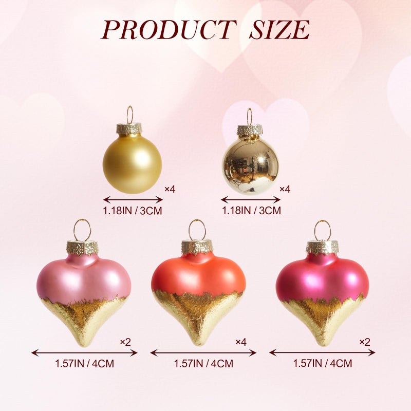 DN DECONATION 16Pcs Valentine's Day Heart Ornaments, Valentines Day Pink and Gold Glass Heart Baubles Ornament for Valentine's Day & Christmas Mini Tree Wedding Anniversary Party Decoration - Image 4