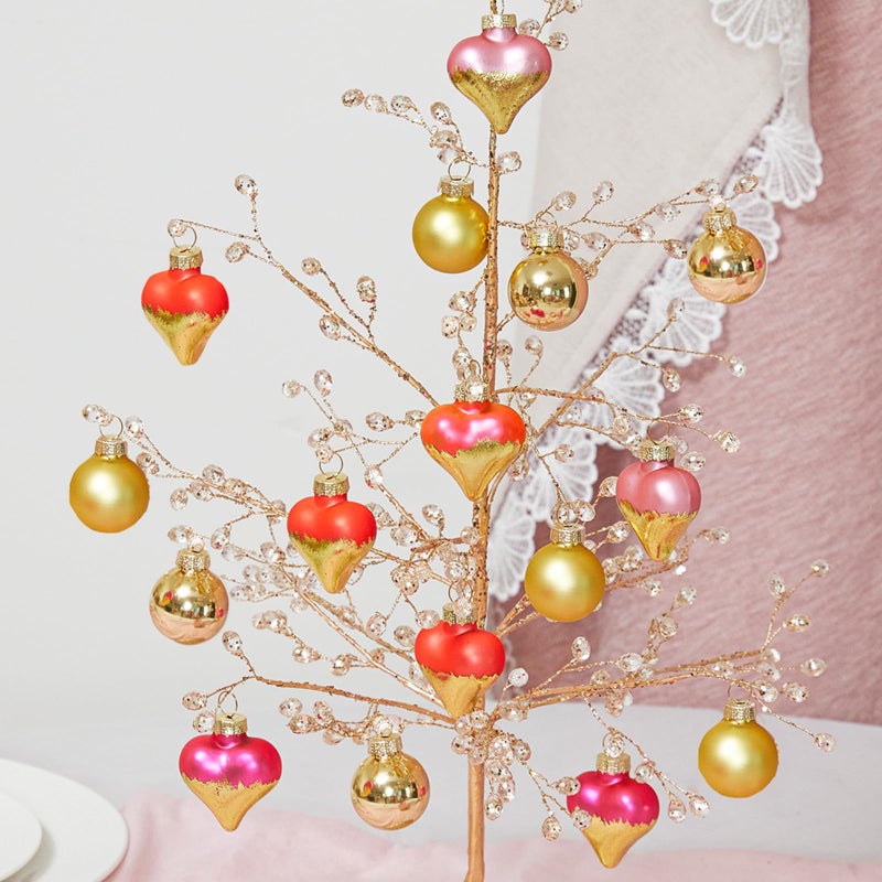 DN DECONATION 16Pcs Valentine's Day Heart Ornaments, Valentines Day Pink and Gold Glass Heart Baubles Ornament for Valentine's Day & Christmas Mini Tree Wedding Anniversary Party Decoration - Image 1