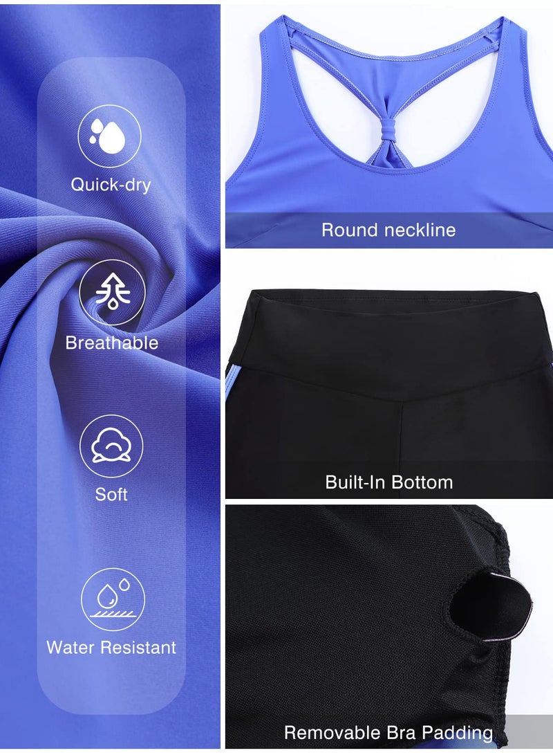 Aleumdr Athletic Tankini Teen Bathing Suit 3 Piece Swimsuits for Women Tummy Control Modest Swimwear with Boy Shorts Purple Large - Image 5