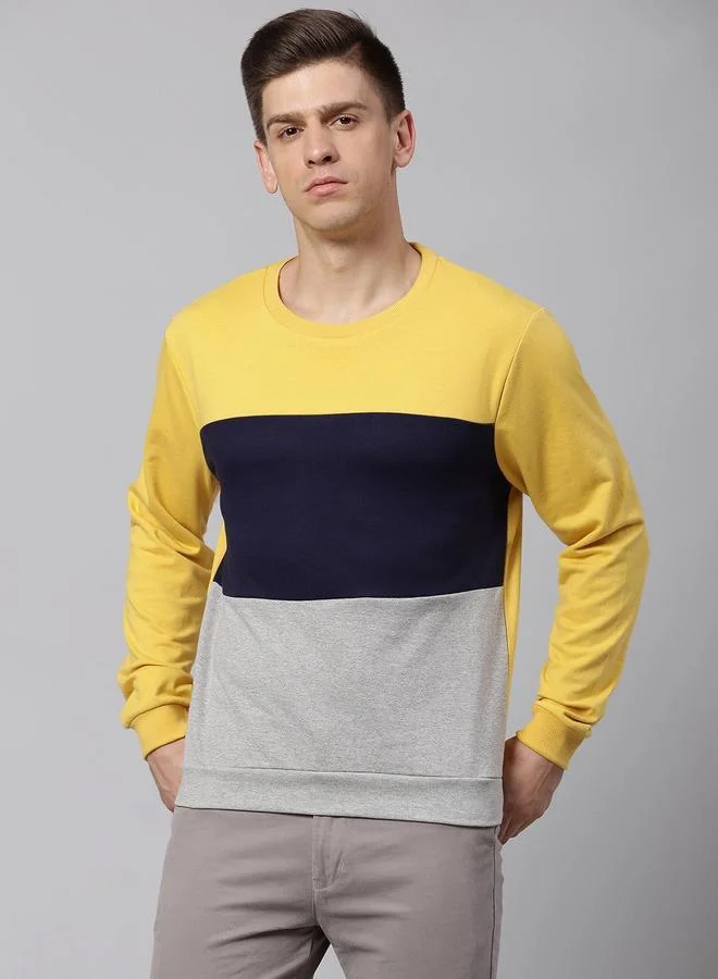Dennis Lingo Men's Ochre Cotton Blend Solid Pattern Regular Fit Sweatshirt