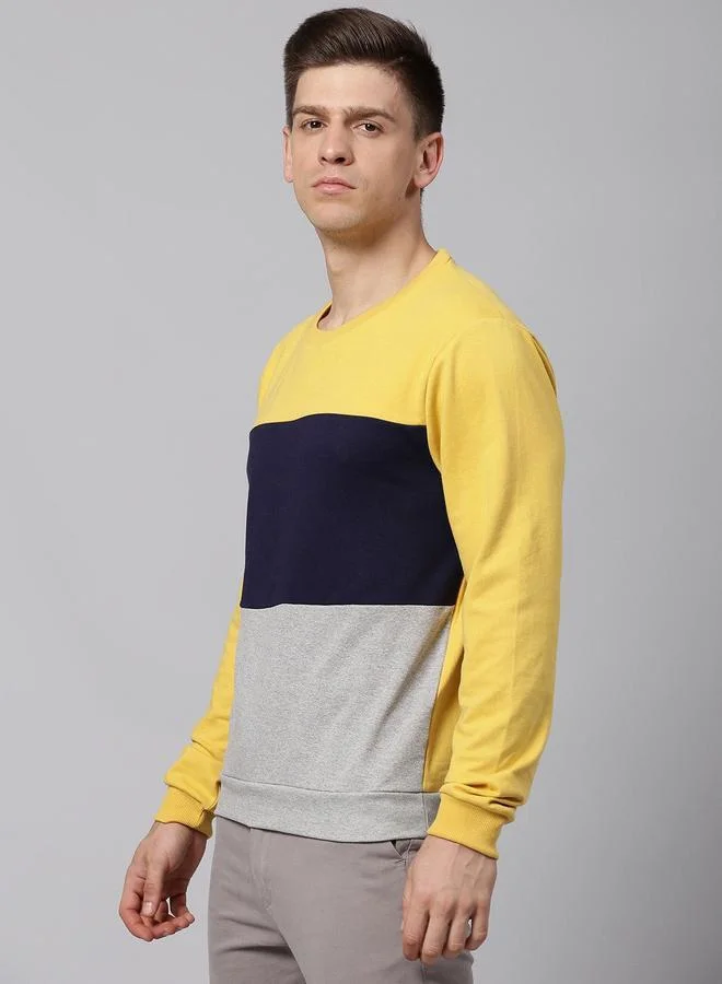 Dennis Lingo Men's Ochre Cotton Blend Solid Pattern Regular Fit Sweatshirt