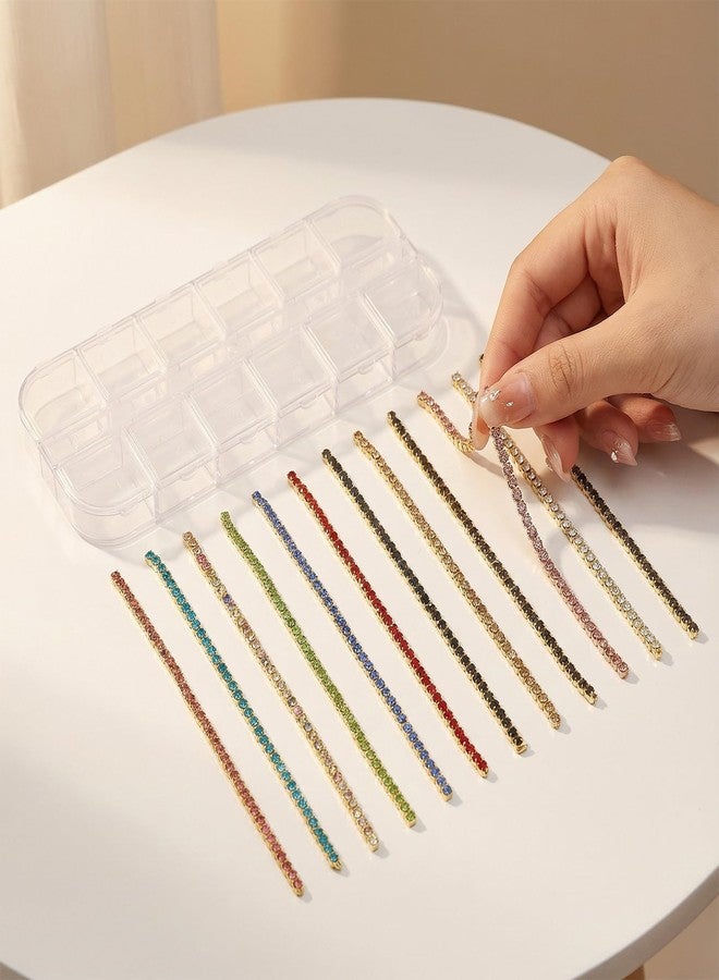 LUSTRIB 12 Pcs Nail Chains for Nail Art, Gold Nail Chains with Rhinestone Decorations, 12 Colors Nail Jewelry Charms with Storage Box for Manicure Decoration - Image 3