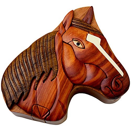 The Handcrafted Horse All Natural Wood Intarsia Puzzle Box Handcrafted with Secret Compartment - Image 1