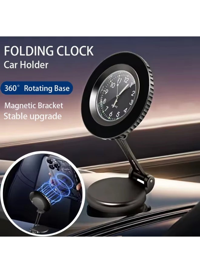 Aijmil حامل هاتف مغناطيسي للسيارة مع ساعة رقمية - قابل للطي والدوران 360°، تصميم مضغوط للملاحة - Image 1