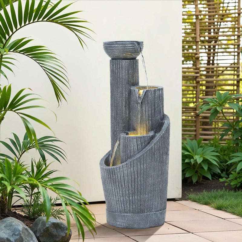 Autodaya 31" Modern Outdoor Water Fountain with LED Lights, 5-Tier Twist Pedestal Bowl Garden Fountain, Cascading Waterfall for Relaxing Garden, Patio, Backyard, Deck, Porch or Home Decor - Image 1