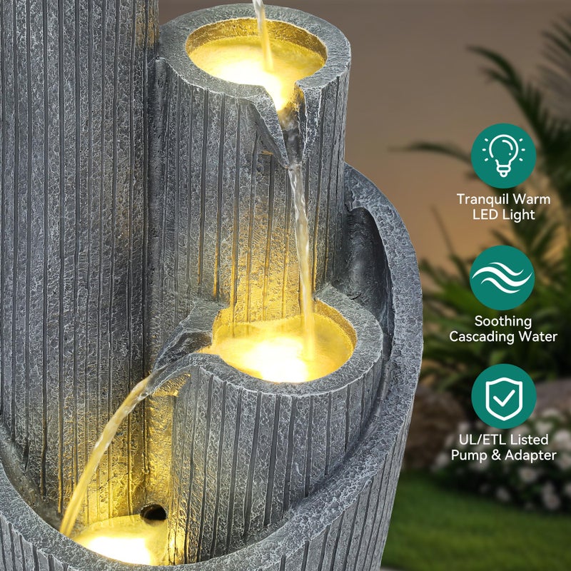 Autodaya 31" Modern Outdoor Water Fountain with LED Lights, 5-Tier Twist Pedestal Bowl Garden Fountain, Cascading Waterfall for Relaxing Garden, Patio, Backyard, Deck, Porch or Home Decor - Image 3