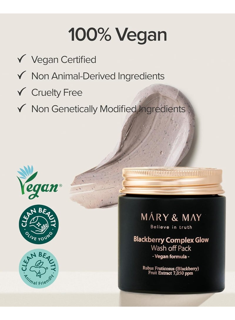 MARY & MAY Vegan Blackberry Complex Glow Wash Off Mask 125g, Blackhead Care, Clean Pores, Sebum Control, Creamy Hydration, Clay Mask - Image 2