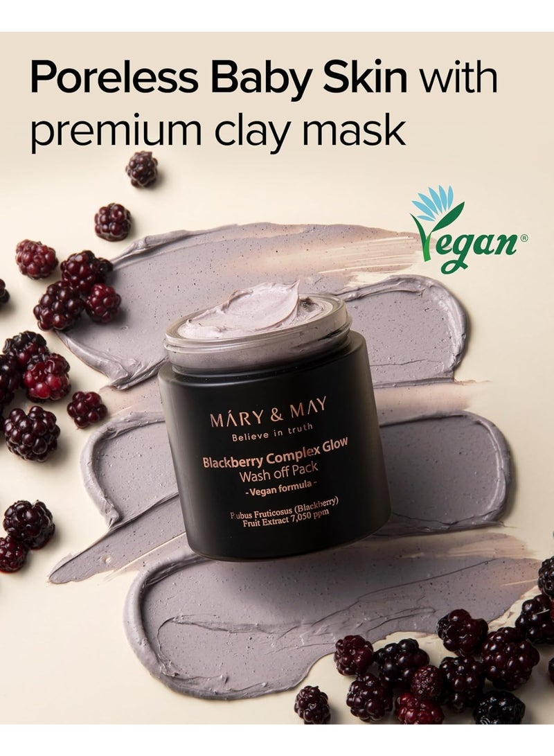 MARY & MAY Vegan Blackberry Complex Glow Wash Off Mask 125g, Blackhead Care, Clean Pores, Sebum Control, Creamy Hydration, Clay Mask - Image 3