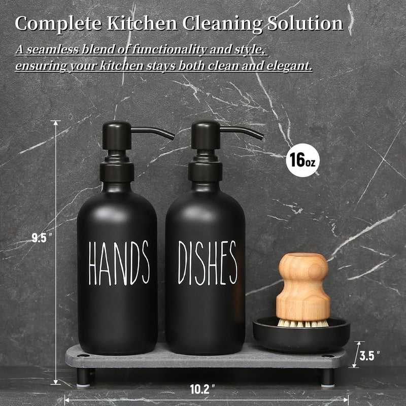 MOMEEMO Matte Black Soap Dispenser Set Comes with Stainless Steel Pumps, Instant Dry Tray, and Dish Scrub Brush, Suitable for Matte Black Kitchen Accessories. (Black) - Image 2