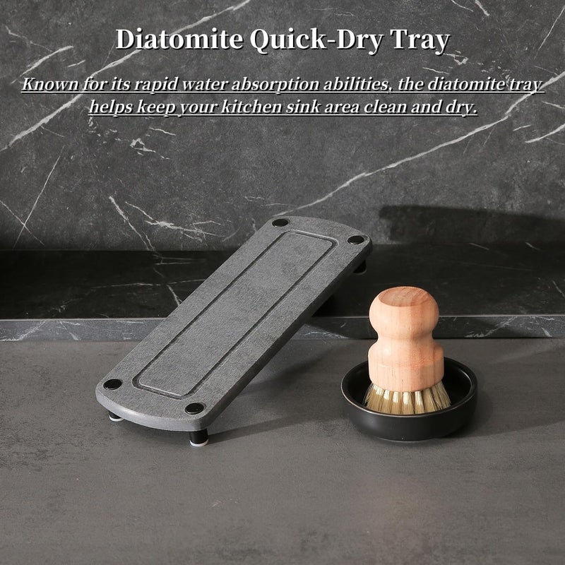 MOMEEMO Matte Black Soap Dispenser Set Comes with Stainless Steel Pumps, Instant Dry Tray, and Dish Scrub Brush, Suitable for Matte Black Kitchen Accessories. (Black) - Image 4