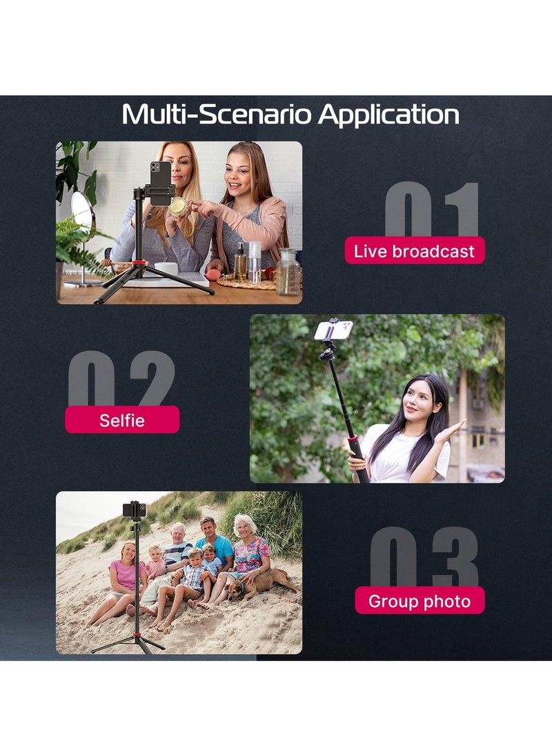 Ulanzi ULANZI MT-44 Extendable Phone Tripod, 59" Selfie Stick Phone Vlog Tripod Stand with 2 in 1 Phone Clip, 360° Ball Head Camera Tripod for iPhone Sony Canon Action Camera, Lightweight for Travel  - Image 3
