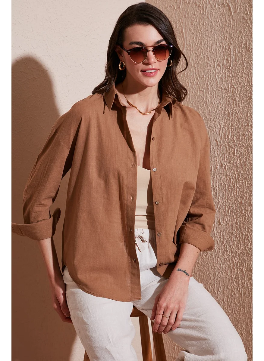 Lela Cotton Regular Fit Long Sleeve Plain Shirt Women's Shirt CF25S168305