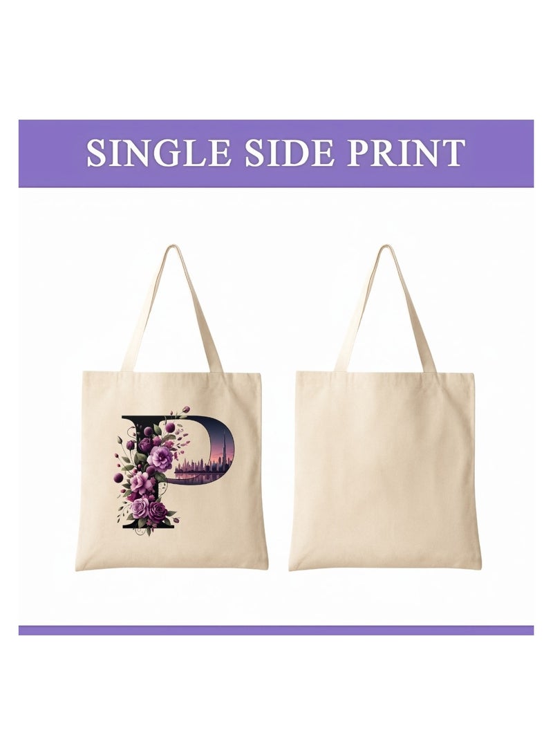 PRINTSHOP4ME Eco-Friendly Initial Tote Bag  – Canvas Shopping Bag With Floral & Dubai Skyline Print | Reusable Bridesmaid Gift,Wedding Favor,Everyday Carryall - Image 2